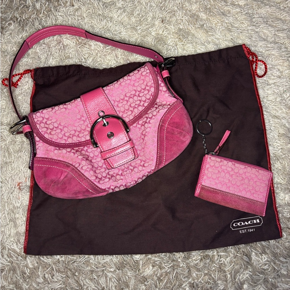Coach Pink Shoulder Bag and Wallet Set